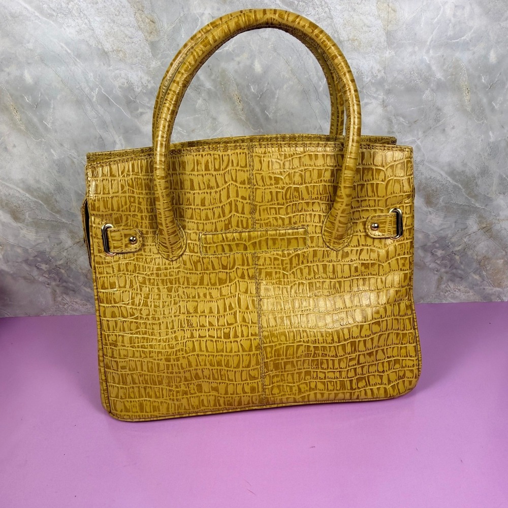 Da Milano Yellow Croc Embossed Genuine Leather Top Handle Satchel Y2K Mobwife - Picture 2 of 11